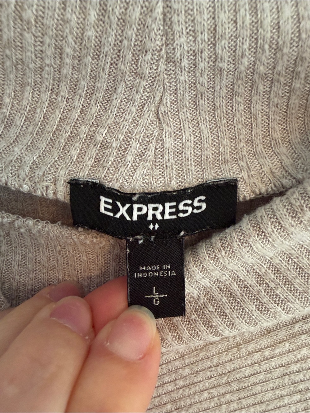 Express Light Gray Ribbed Funnel Neck Sweater - Picture 2 of 5